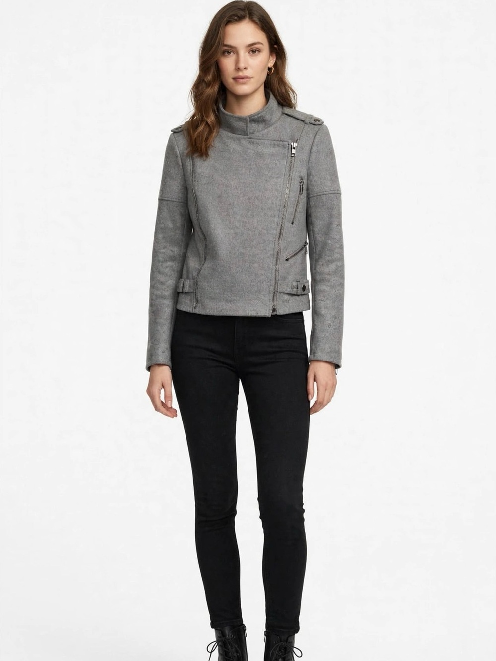 VICI Gray Moto-Style Jacket with Asymmetric Zip